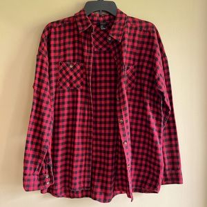 Red and Black long Sleeve Plaid Button Up Flannel